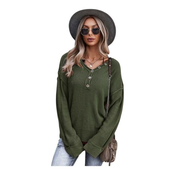 Wonderly Oversized Slouchy Womens size XL Grungecore Preppy Henley Knit Sweater - Picture 5 of 12